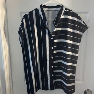 Black and White Striped Button-Up Shirt